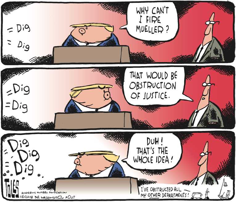 Political/Editorial Cartoon by Tom Toles, Washington Post on Mueller Crosses the Line