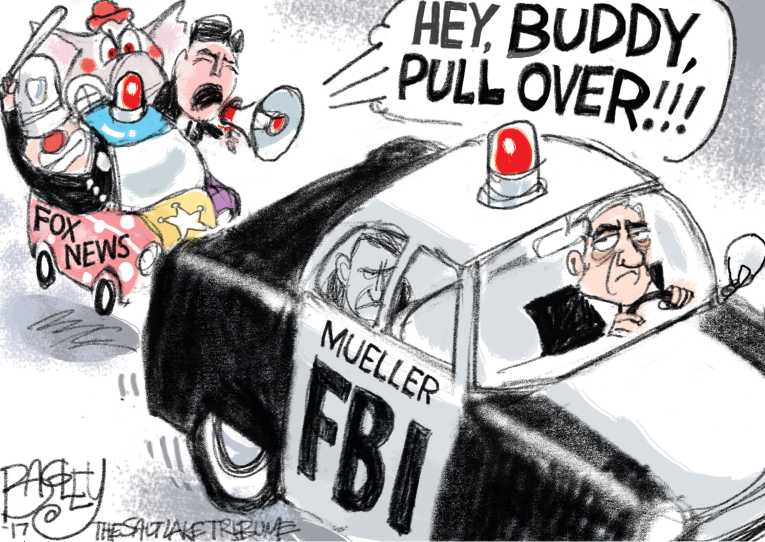 Political/Editorial Cartoon by Pat Bagley, Salt Lake Tribune on Mueller Crosses the Line