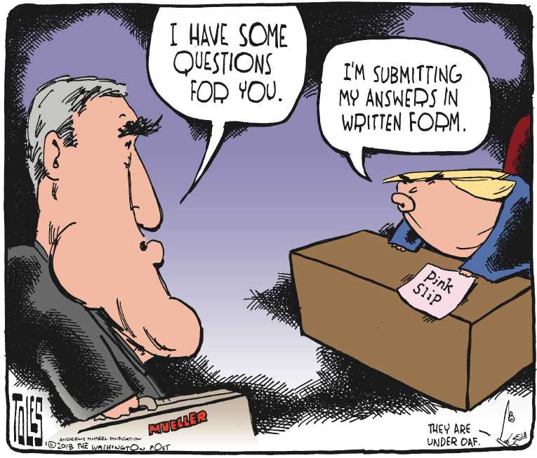 Political/Editorial Cartoon by Tom Toles, Washington Post on Mueller Crosses the Line