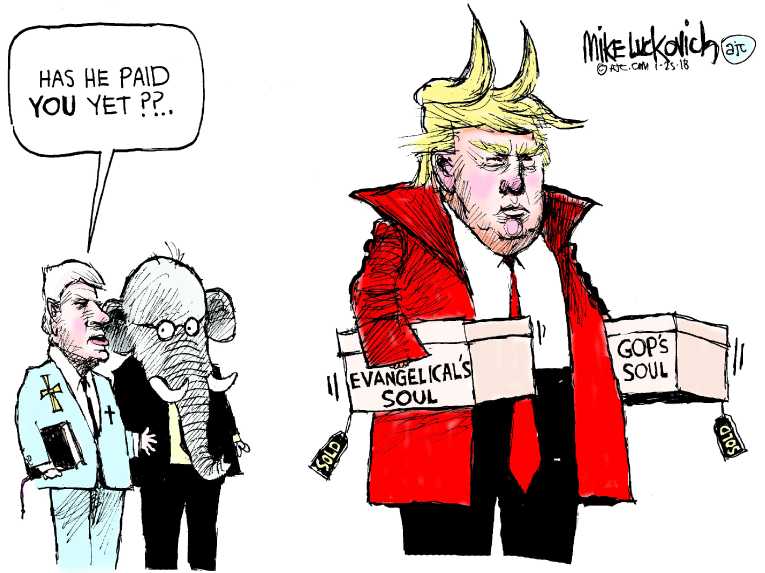 Political/Editorial Cartoon by Mike Luckovich, Atlanta Journal-Constitution on Trump Plans Year 2 Extravaganza