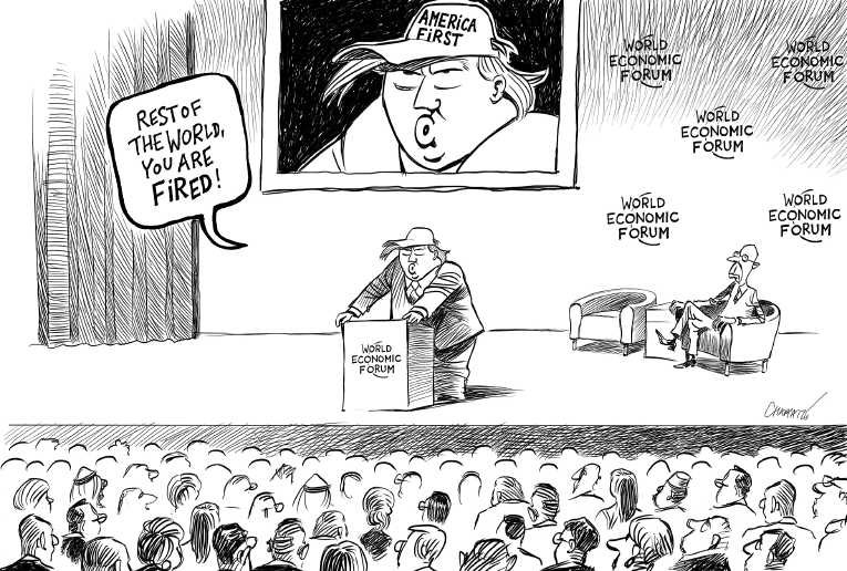 Political/Editorial Cartoon by Patrick Chappatte, International Herald Tribune on Trump Plans Year 2 Extravaganza