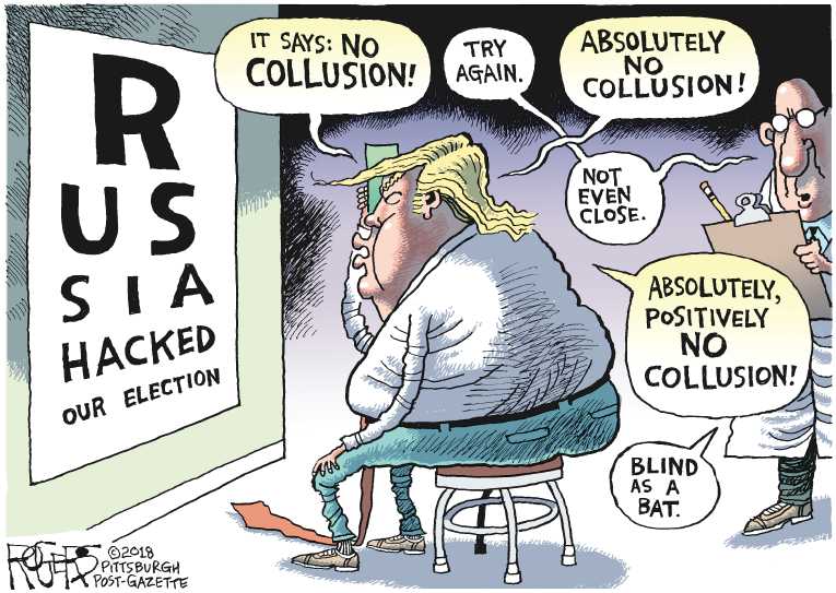 Political/Editorial Cartoon by Rob Rogers, The Pittsburgh Post-Gazette on 13 Russians Indicted