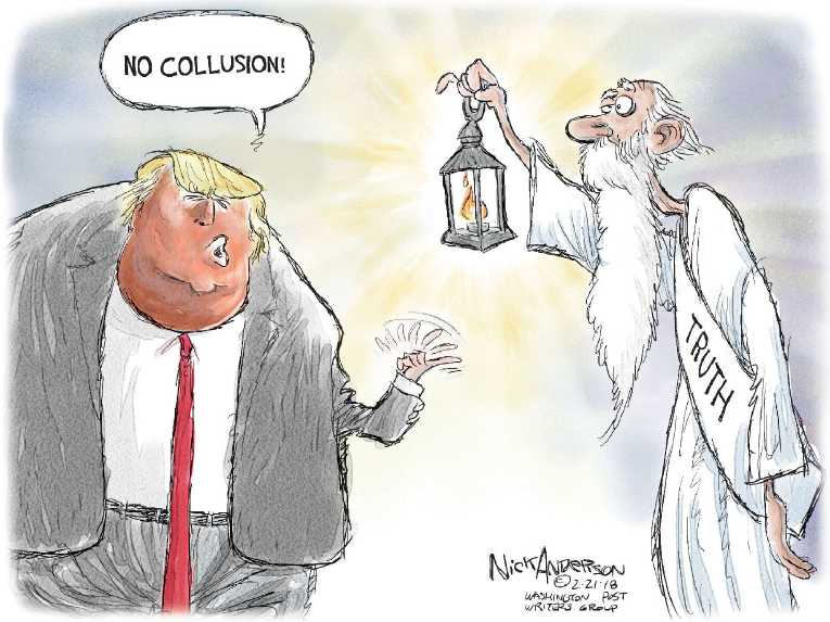 Political/Editorial Cartoon by Nick Anderson, Houston Chronicle on 13 Russians Indicted