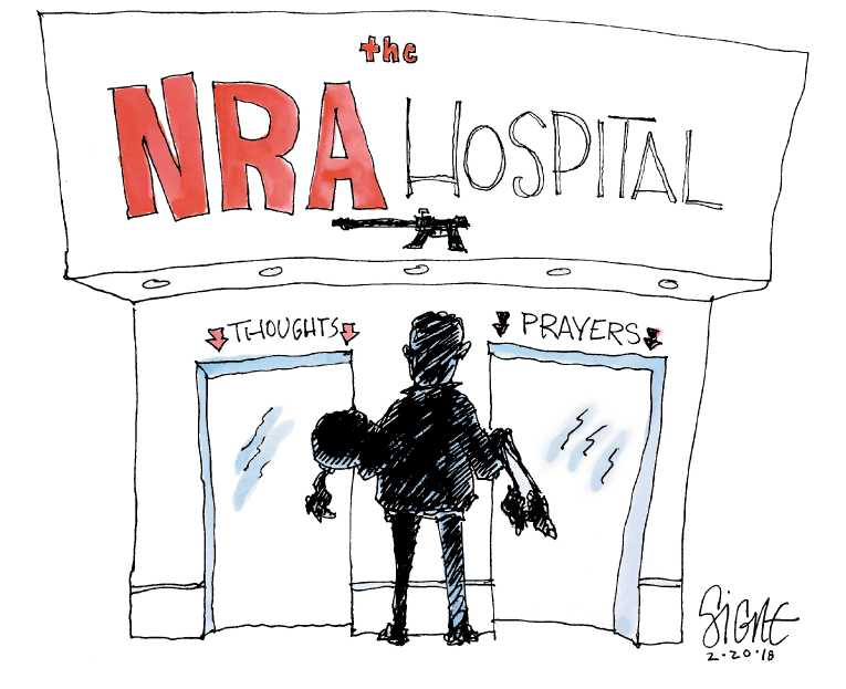 Political/Editorial Cartoon by Signe Wilkinson, Philadelphia Daily News on School Shooter Kills 17