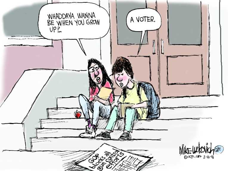 Political/Editorial Cartoon by Mike Luckovich, Atlanta Journal-Constitution on School Shooter Kills 17