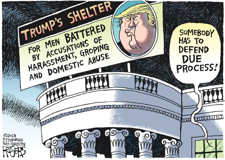 Political/Editorial Cartoon by Rob Rogers, The Pittsburgh Post-Gazette on Trump Denies Playmate Affair