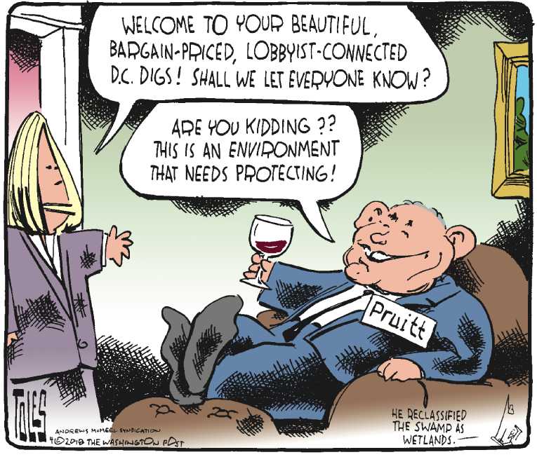 Political/Editorial Cartoon by Tom Toles, Washington Post on Scott Pruitt Not Fired
