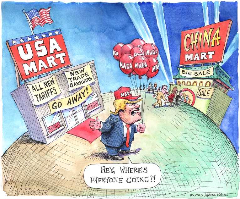 Political/Editorial Cartoon by Matt Wuerker, Politico on Trade War Escalates