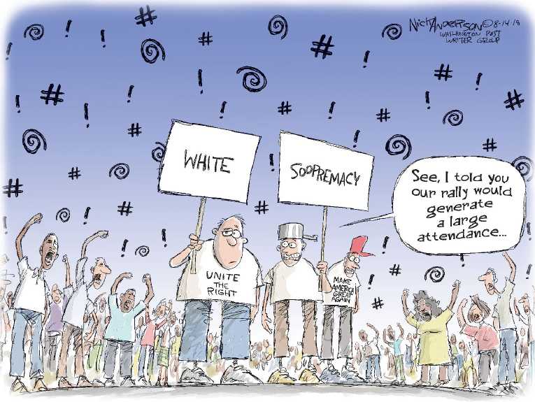 Political/Editorial Cartoon by Nick Anderson, Houston Chronicle on Trump Supporters Rally