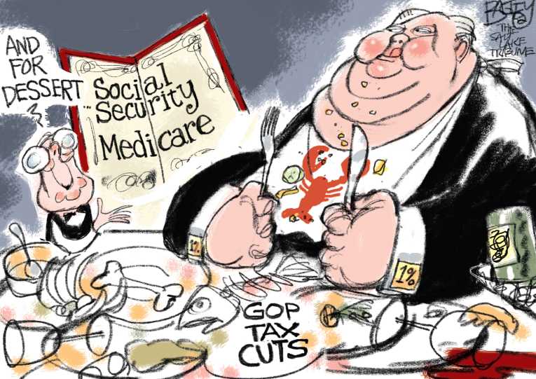 Political/Editorial Cartoon by Pat Bagley, Salt Lake Tribune on Budget Deficit Skyrockets