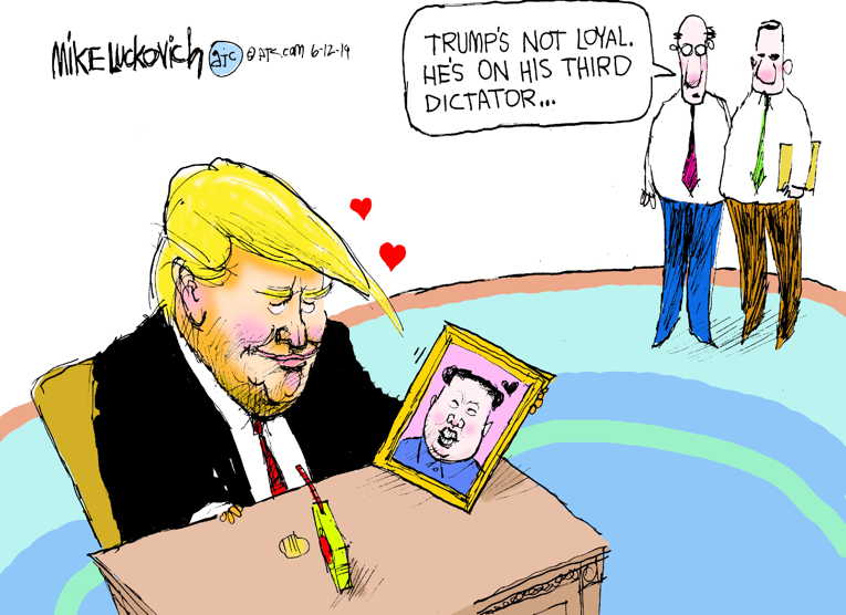 Political/Editorial Cartoon by Mike Luckovich, Atlanta Journal-Constitution on President Pleased With Trip