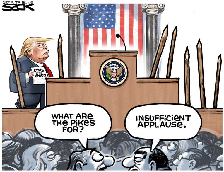 Political/Editorial Cartoon by Steve Sack, Minneapolis Star Tribune on Trump Performs