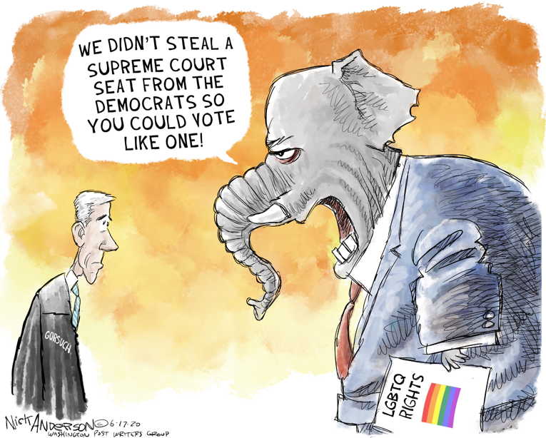 Political/Editorial Cartoon by Nick Anderson, Houston Chronicle on Supreme Court Affirms LGTBQ Rights