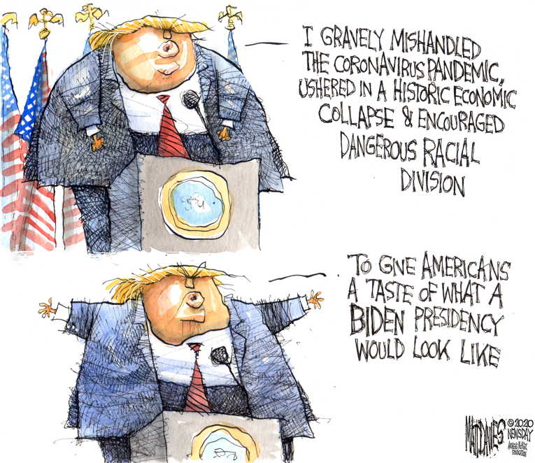 Political/Editorial Cartoon by Matt Davies, Journal News on Trump Delivers Powerful Speech