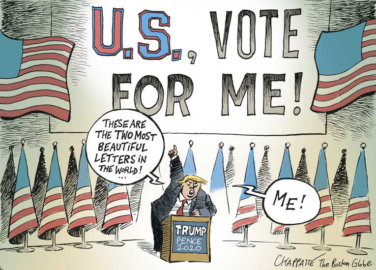Political/Editorial Cartoon by Patrick Chappatte, International Herald Tribune on Trump Delivers Powerful Speech
