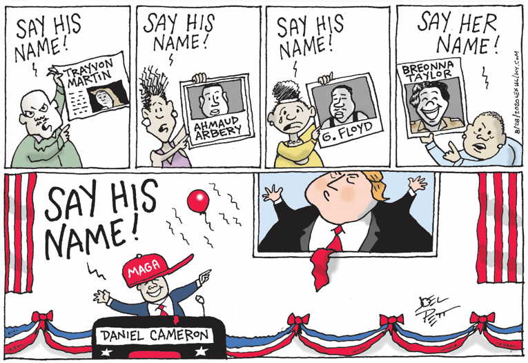 Political/Editorial Cartoon by Joel Pett, Lexington Herald-Leader, CWS/CartoonArts Intl. on Convention Messaging Powerful