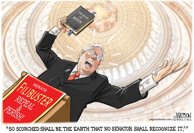Political/Editorial Cartoon by RJ Matson, Cagle Cartoons on McConnell Threaten Scorched Earth