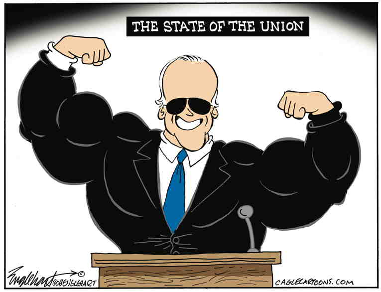 Political/Editorial Cartoon by Bob Engelhart, Hartford Courant on Biden Delivers Fiery SOTU Speech