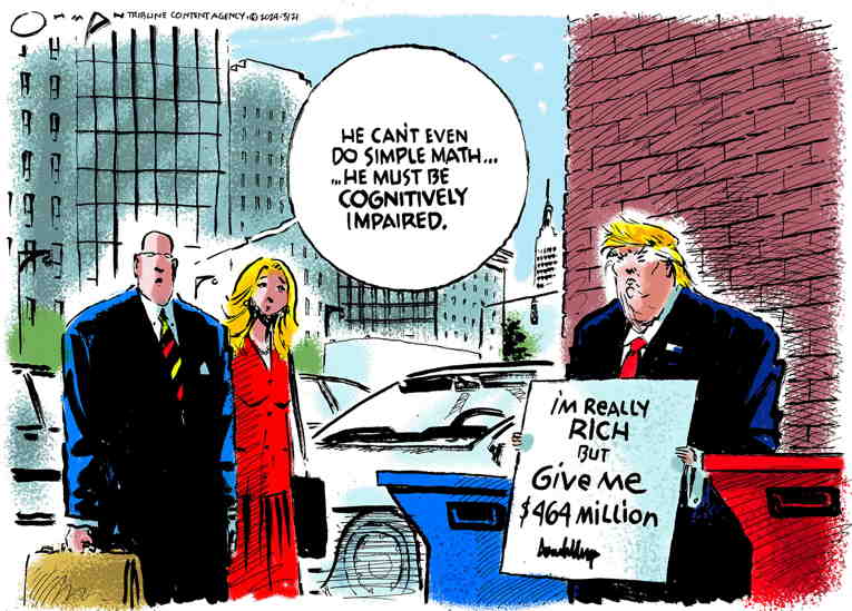 Political/Editorial Cartoon by Jack Ohman, The Oregonian on Trump Can’t Secure Bond