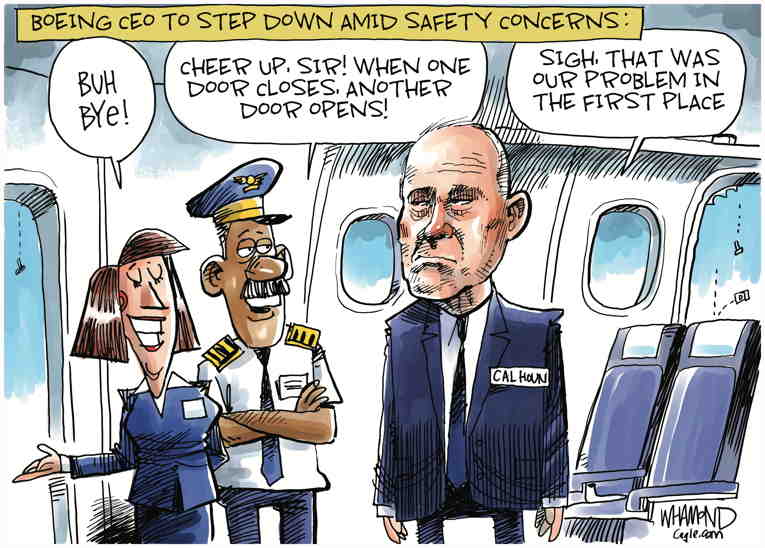 Political/Editorial Cartoon by Dave Whamond, Canada, PoliticalCartoons.com on Boeing CEO Steps Down
