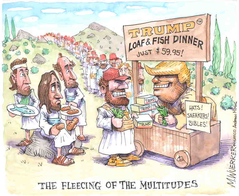 Political/Editorial Cartoon by Matt Wuerker, Politico on Trump Goes on Book Tour