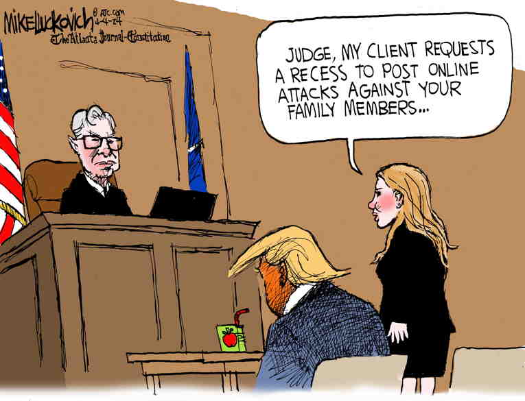 Political/Editorial Cartoon by Mike Luckovich, Atlanta Journal-Constitution on Trump Threatens Judge’s Daughter