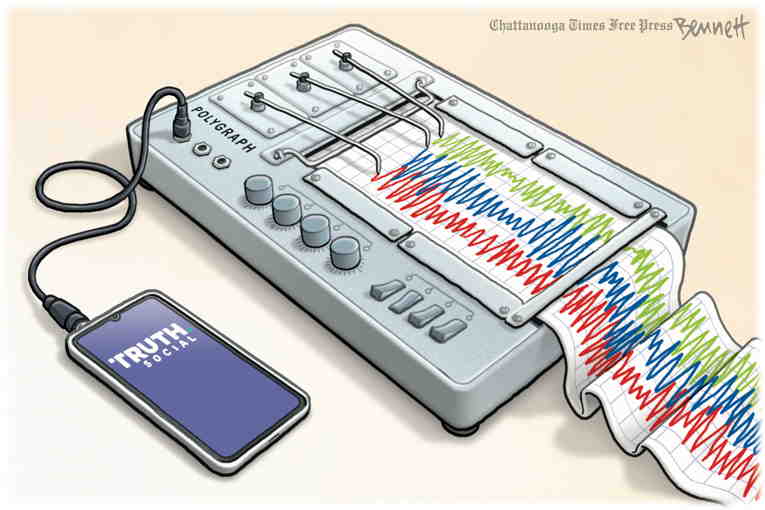 Political/Editorial Cartoon by Clay Bennett, Chattanooga Times Free Press on Trump Posts Bond