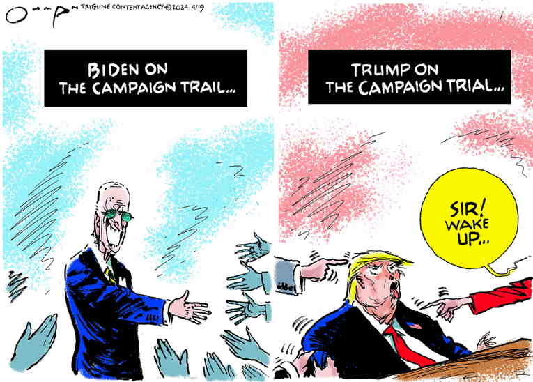 Political/Editorial Cartoon by Jack Ohman, The Oregonian on Biden Surges