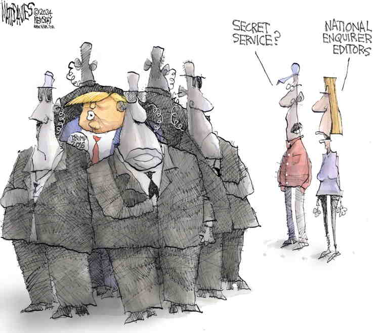 Political/Editorial Cartoon by Matt Davies, Journal News on Trump Prosecution Begins