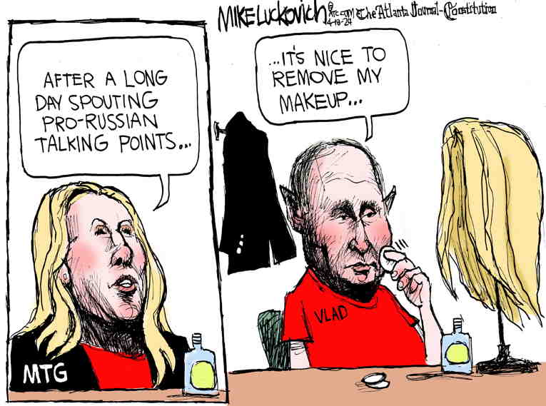 Political/Editorial Cartoon by Mike Luckovich, Atlanta Journal-Constitution on Ukraine Aid Debated