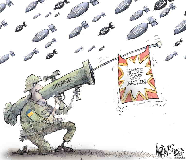 Political/Editorial Cartoon by Matt Davies, Journal News on Ukraine Aid Debated