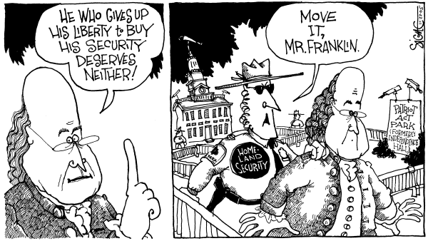 Editorial Cartoon by Signe Wilkinson, Philadelphia Daily News on Homeland Security (part 2)