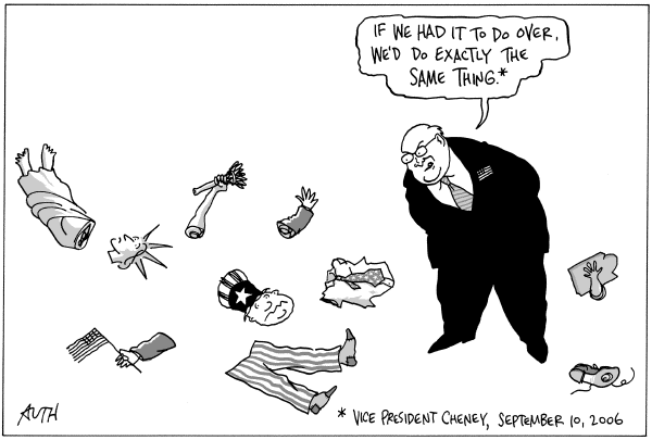 Editorial Cartoon by Tony Auth, Philadelphia Inquirer on The Man in Charge