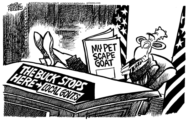 Political cartoon on Bush Responds to Katrina by Mike Peters, Dayton Daily News