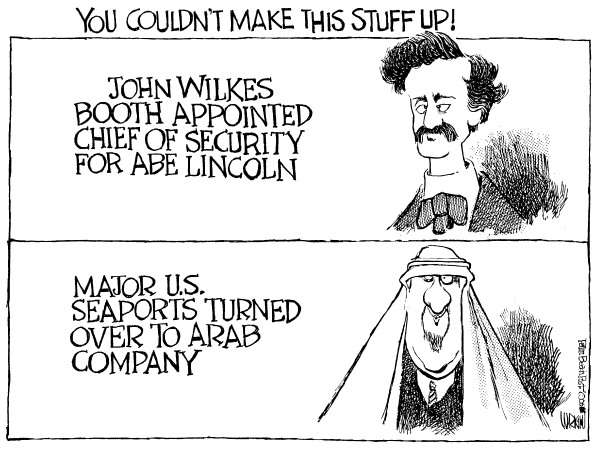 Political cartoon on Dubai to Manage Ports by Don Wright, Palm Beach Post