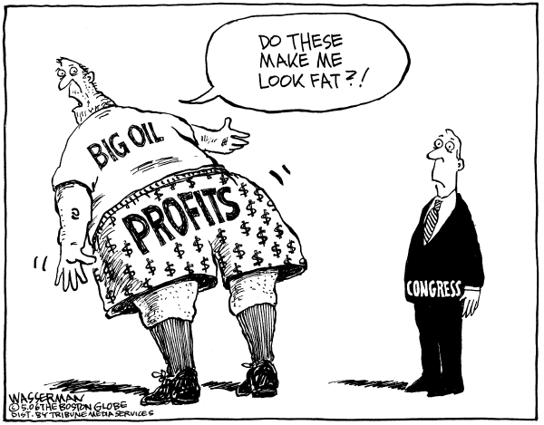 Editorial Cartoon by Dan Wasserman, Boston Globe on Record Profits for Exxon