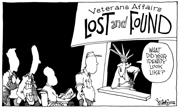 Editorial Cartoon by Signe Wilkinson, Philadelphia Daily News on Veterans Suffer Setback