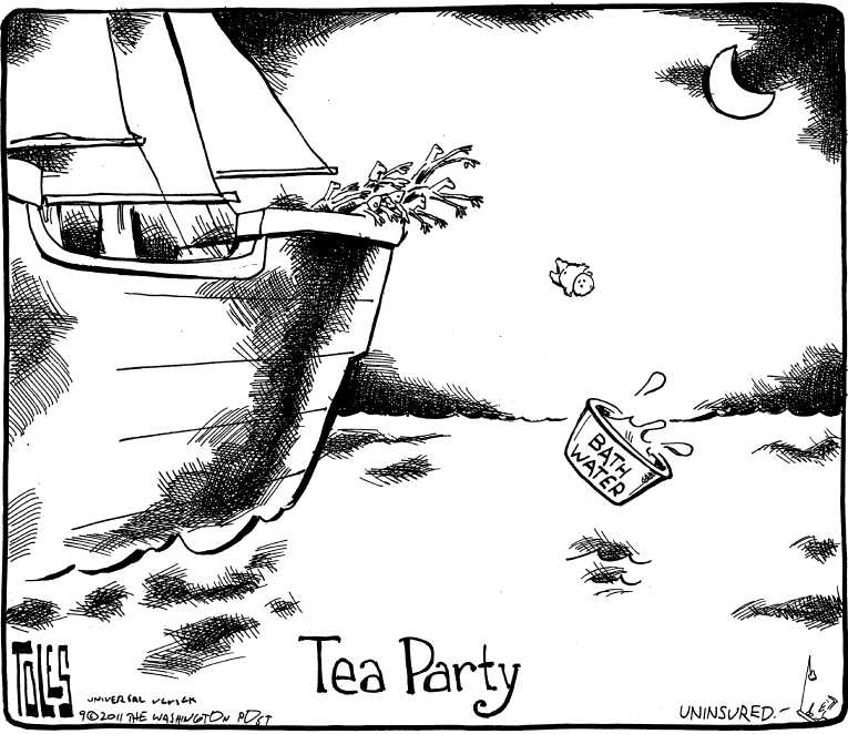 Political/Editorial Cartoon by Tom Toles, Washington Post on Tea Party Frames Debate