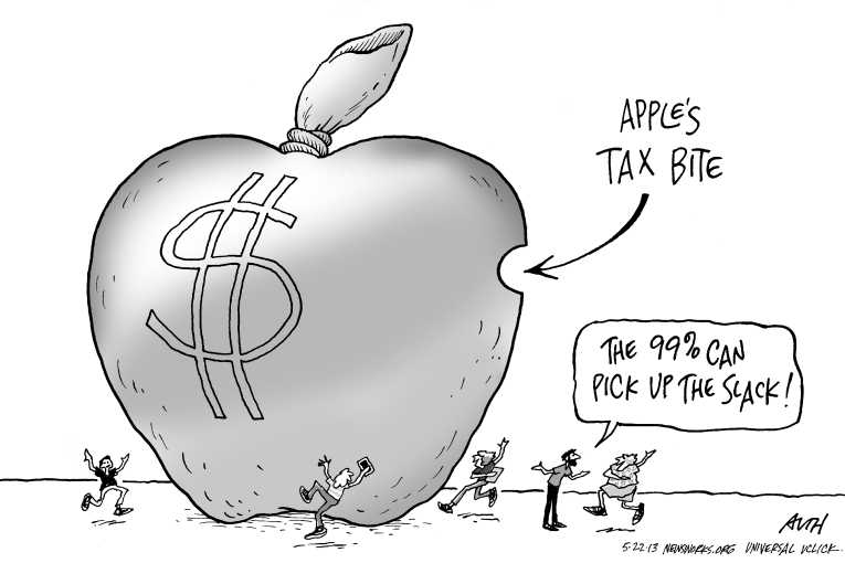 Political/Editorial Cartoon by Tony Auth, Philadelphia Inquirer on Apple Maximizes Tax Deductions