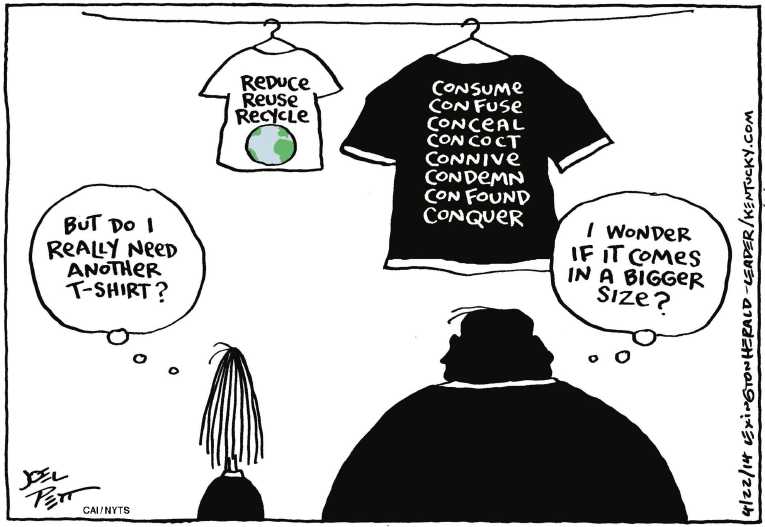 Political/Editorial Cartoon by Joel Pett, Lexington Herald-Leader, CWS/CartoonArts Intl. on World Celebrates Earth Day