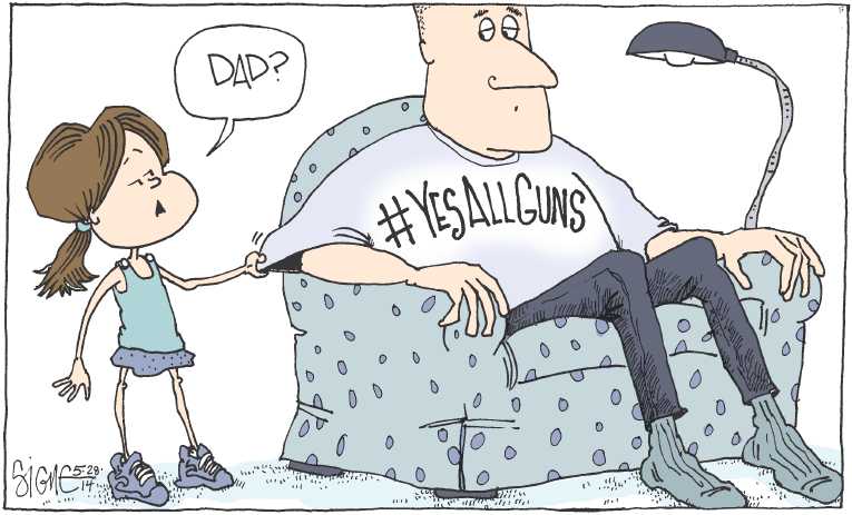 Political/Editorial Cartoon by Signe Wilkinson, Philadelphia Daily News on Madman Kills 7