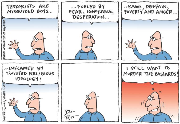 Political/Editorial Cartoon by Joel Pett, Lexington Herald-Leader, CWS/CartoonArts Intl. on Chaos Reigns in “Iraq” & “Syria”