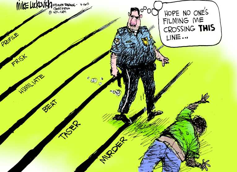 Political/Editorial Cartoon by Mike Luckovich, Atlanta Journal-Constitution on Policeman Charged With Murder