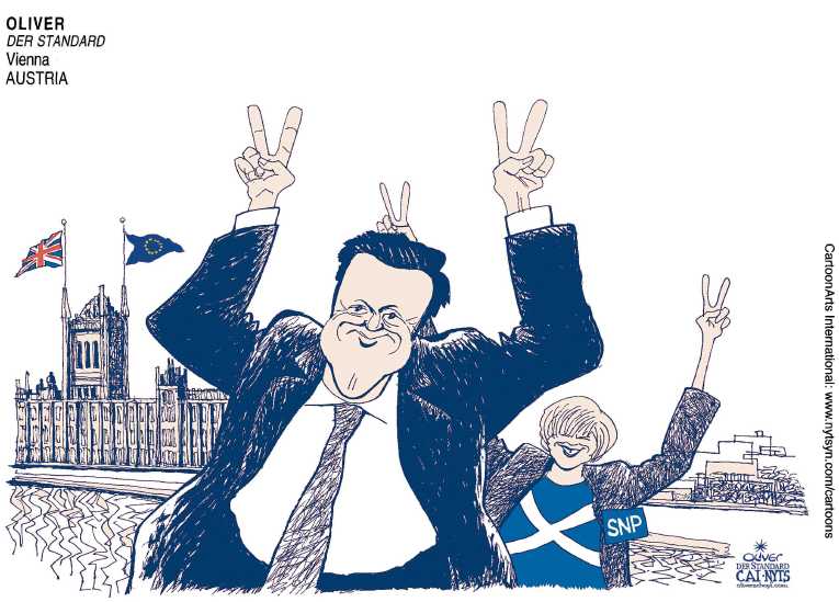 Political/Editorial Cartoon by Oliver Schopf, Der Standard, Vienna, Austria on Conservatives and Cameron Win