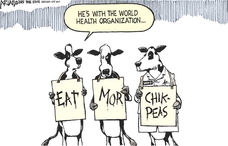 Political/Editorial Cartoon by Robert Ariail on Meats Declared Carcinogenic