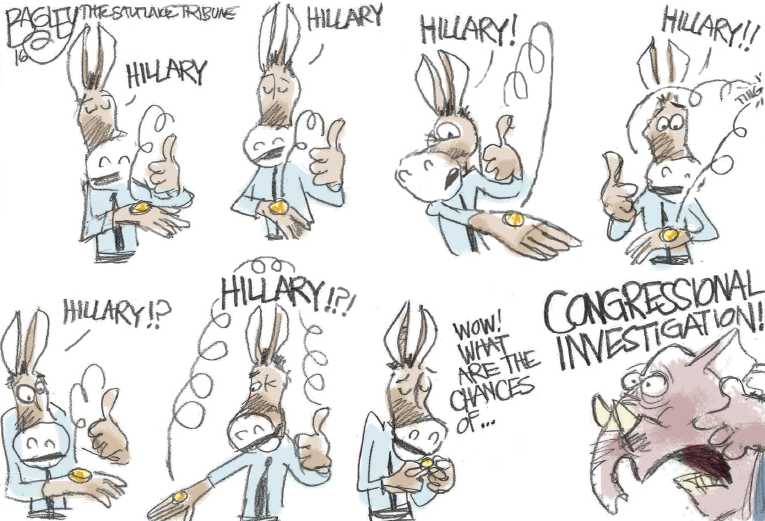 Political/Editorial Cartoon by Pat Bagley, Salt Lake Tribune on Clinton Claims Victory