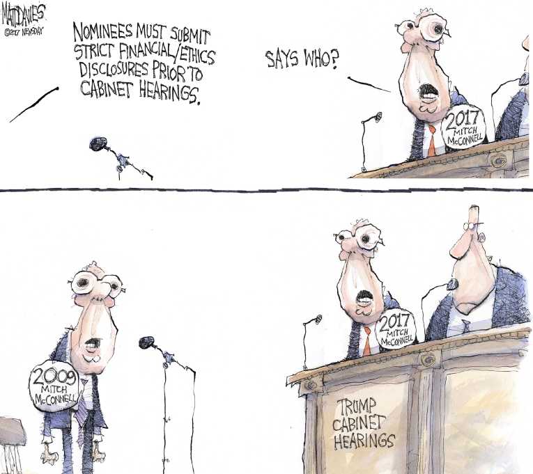 Political Cartoon on 'Cabinet Picks Face Tough Hearings' by Matt Davies ...