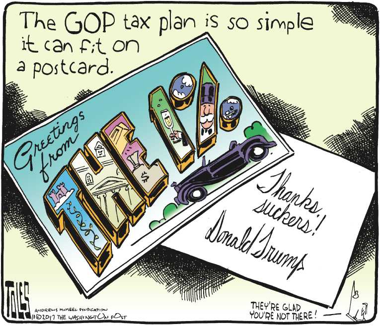 Political/Editorial Cartoon by Tom Toles, Washington Post on Tax Reform Bill Unveiled
