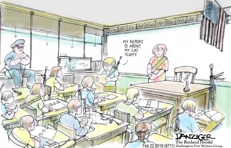 Political/Editorial Cartoon by Jeff Danziger on Trump Calls for Armed Teachers