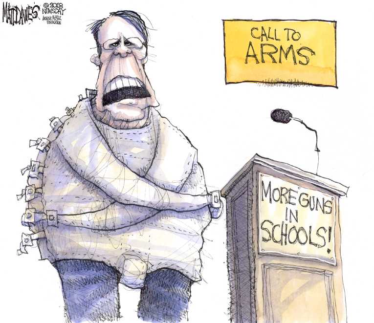 Political/Editorial Cartoon by Matt Davies, Journal News on Mad Man Seeks More Guns